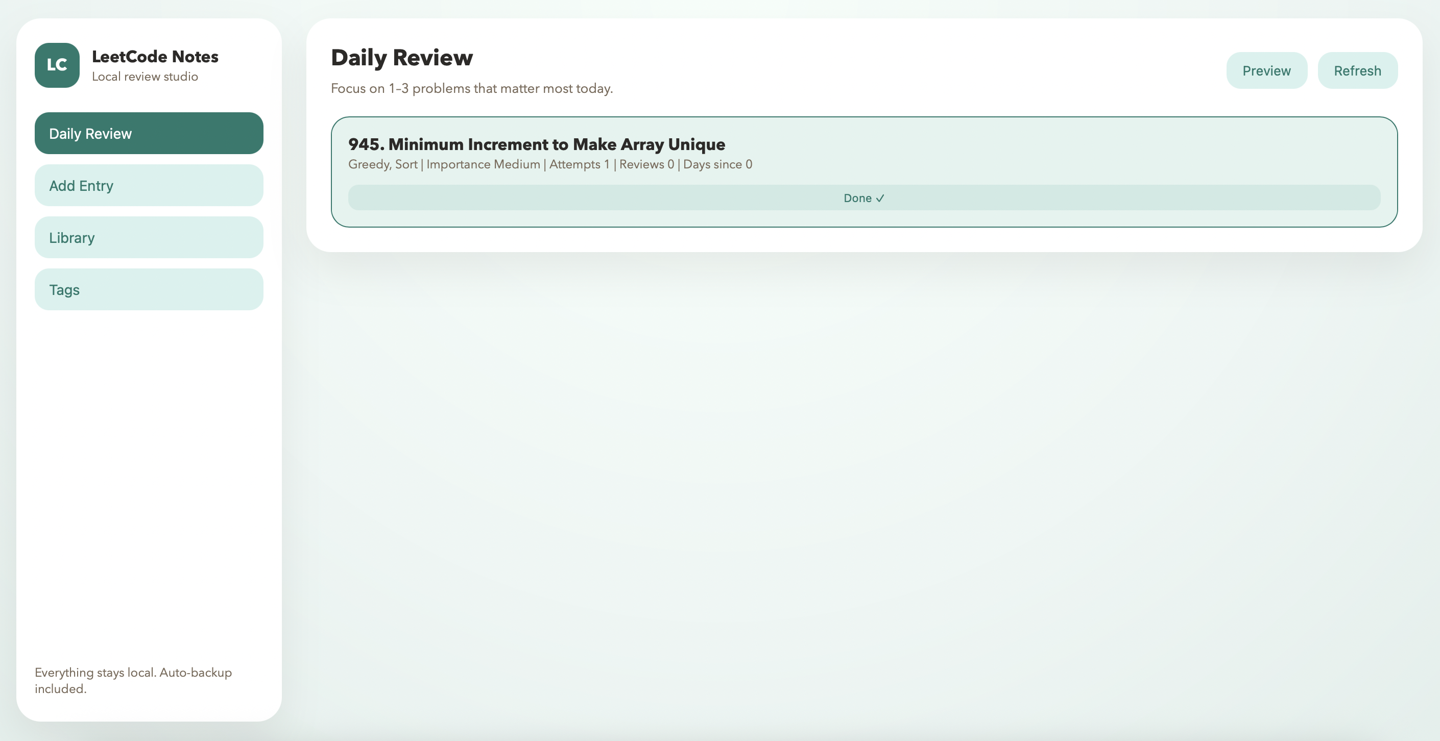 Daily Review screen
